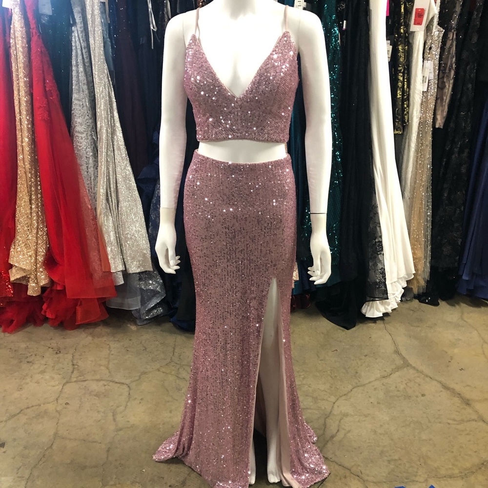 La Femme Two Piece Pink Prom Dress - Style 28870